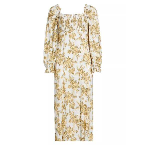 Free People Jaymes Smocked Floral Cream Midi-Dress Size XS - Picture 10 of 10